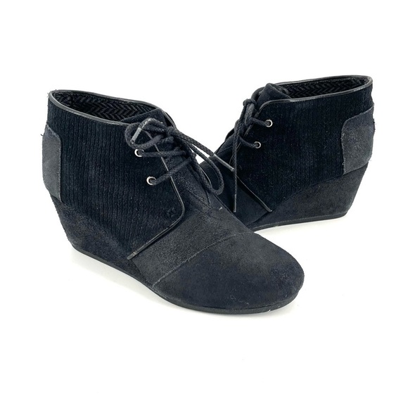 TOMS Black Suede Desert Lace Up Wedges - Picture 1 of 6